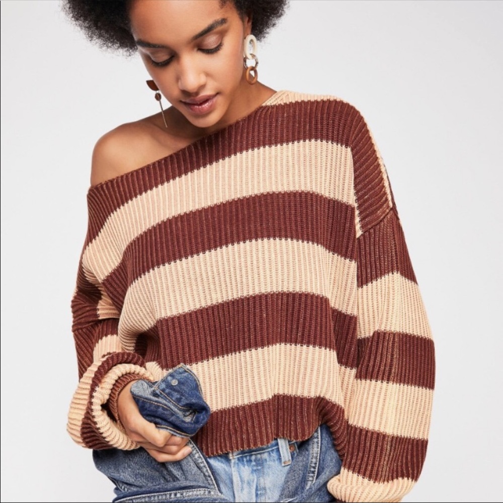 NEW Free People Just My Stripe Pullover Sweater XS